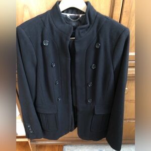 Banana Republic Monogram Italian Wool Short Coat Black Tailored sz L